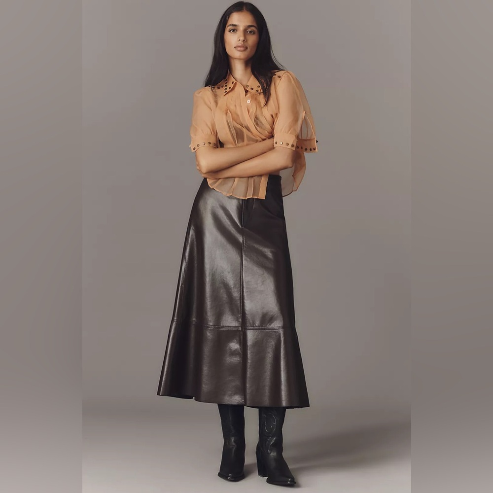 Anthropologie Citizens of Humanity Cassia Leather A-Line Midi Skirt 28 NWT $418